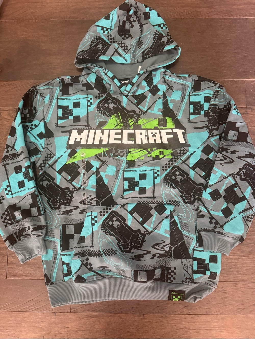 Minecraft Boys' Pullover Hoodie in Teal, Gray & Black